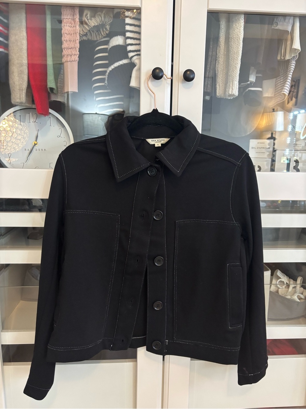 Max Studio Black Jacket with Contrast Stitching